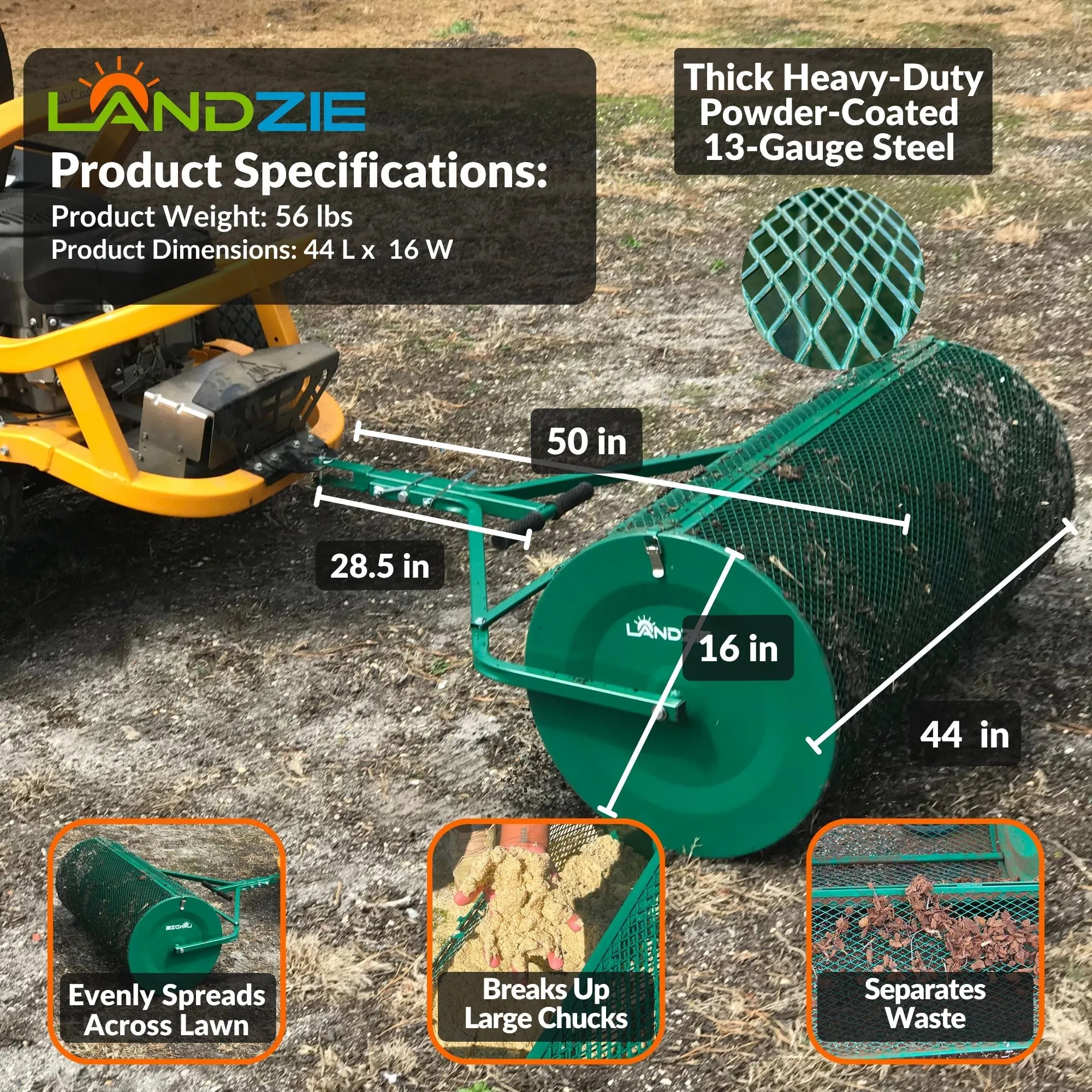 Landzie 44" Push or Tow Behind Compost & Peat Moss Spreader - Image 8