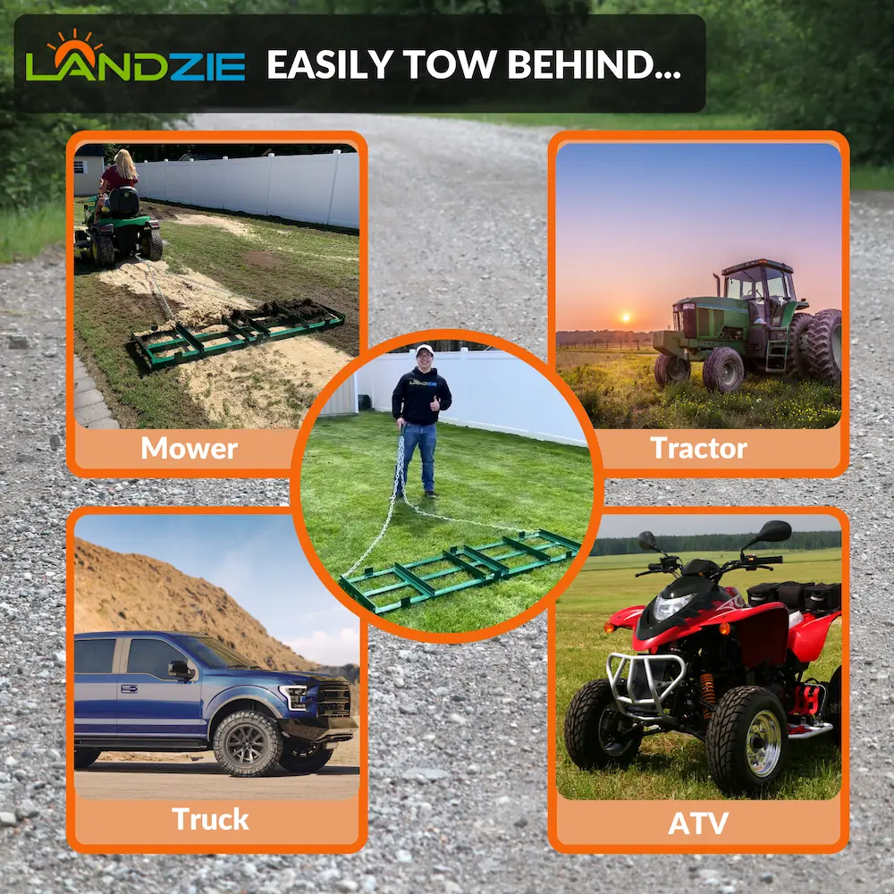 Landzie 8′ Tow Behind Drag Lawn Level Landzie 8' Tow Behind Drag Lawn Level