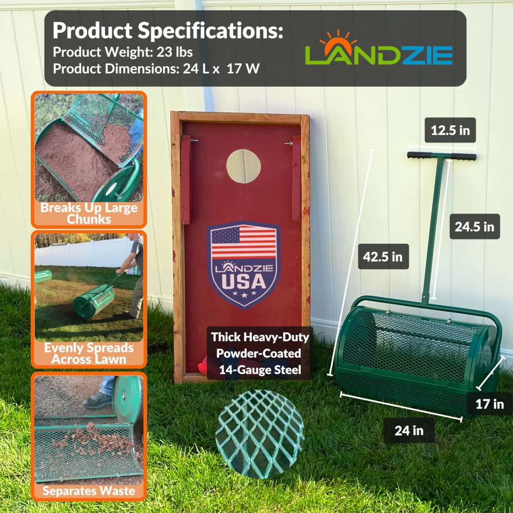 Landzie 24-inch spreader product specifications: Weight 24 lb, 24 inch Length, 17 inch width