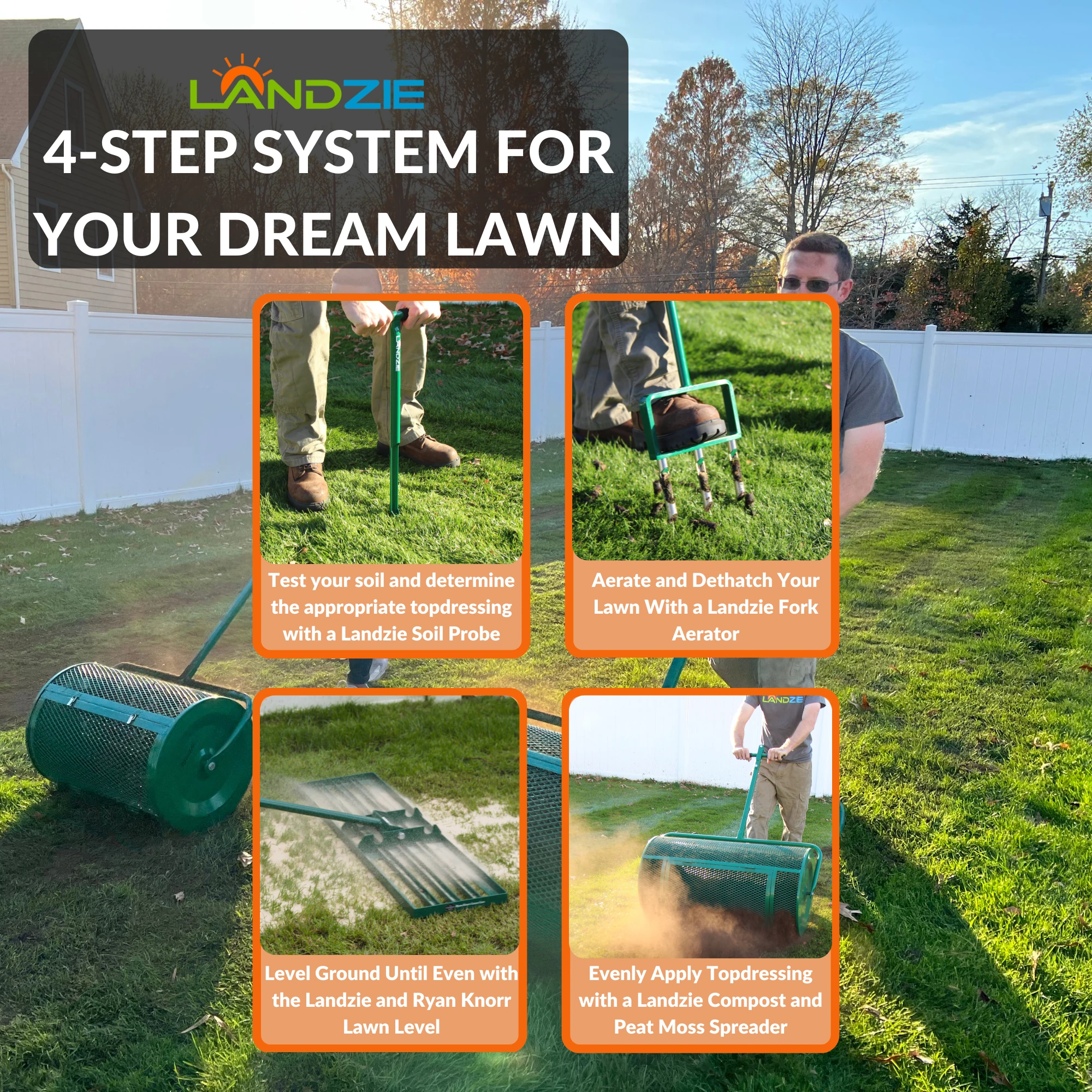 Lawn Leveling Rake by Landzie - 4-step System for Your Dream Lawn