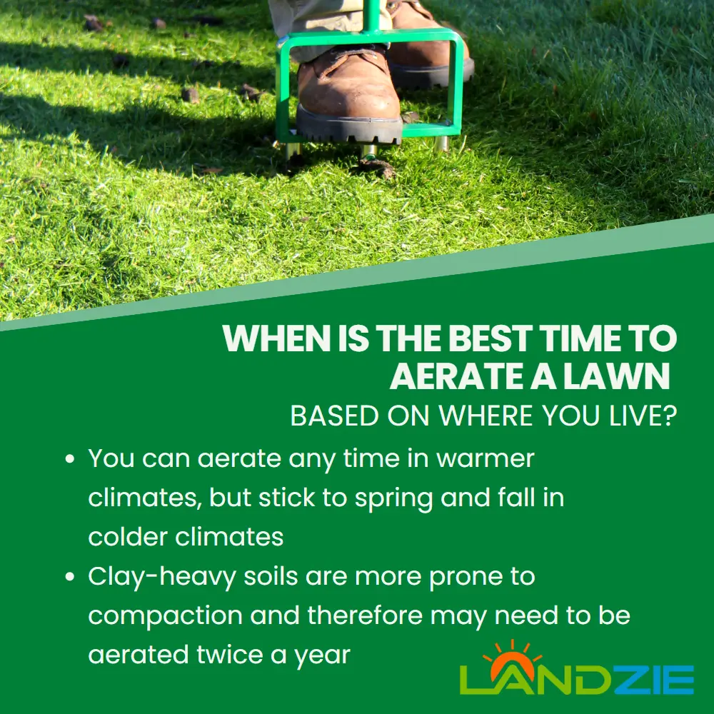 When Is the Best Time to Aerate Your Lawn Based on Where You Live? If you plan to aerate lawn, make sure to do so at the ideal time for your climate.