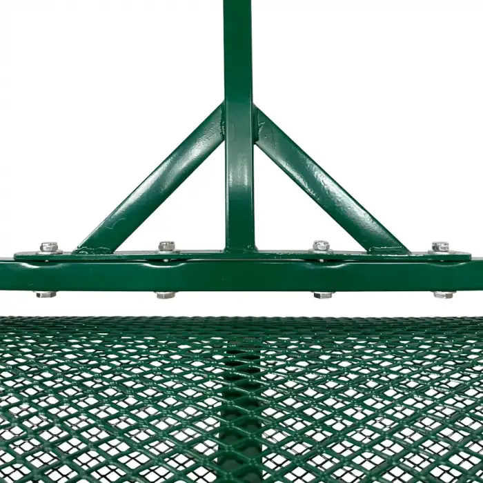 Closeup of the mesh of the Landzie 60-inch wide Tow Behind Compost Spreader